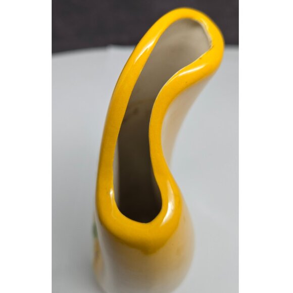 Yellow Ceramic Vase with Hand Painted Dogwood Flowers, 1973, Modern, 7.5" Tall - Picture 3 of 8